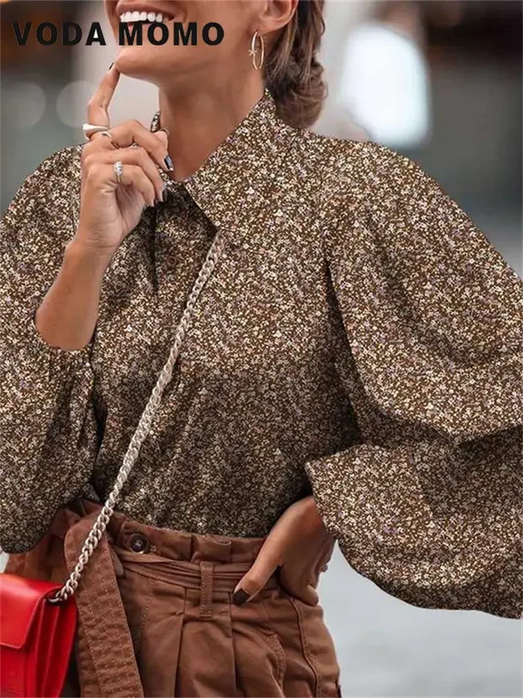 Spring Summer Korean Retro Fashion Polka Dot Blouses Button Loose Long Lantern Sleeve Lapel Tops Women Elegant Streetwear Tops