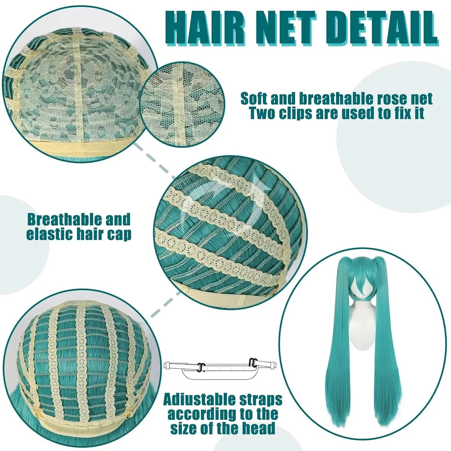 شعر مستعار أخضر سبليت أنيمي كوسبلاي اصطناعي طويل للغاية ذيل حصان مزدوج كوسبلاي بنفس النمط للهالوين والتجمعات