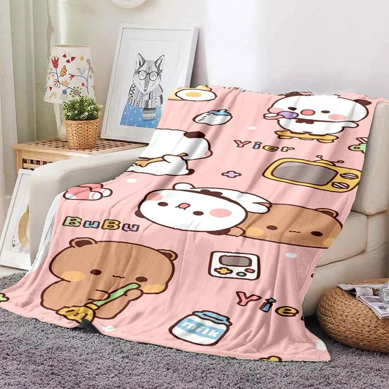 Ultra Soft Flannel Throw Blanket Bubu and Dudu Cartoon Print Kawaii Cozy Cover For Bedroom Couch Camping Travel Birthday Gift