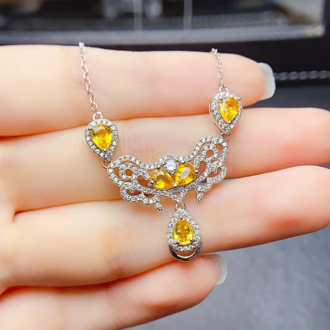 

ZECAA Sapphire Fine Jewelry Sapphire Necklace Pendant With Yellow Sapphire Gemstone 4*5mm Lady Sapphire Necklace Pendant Jewelry