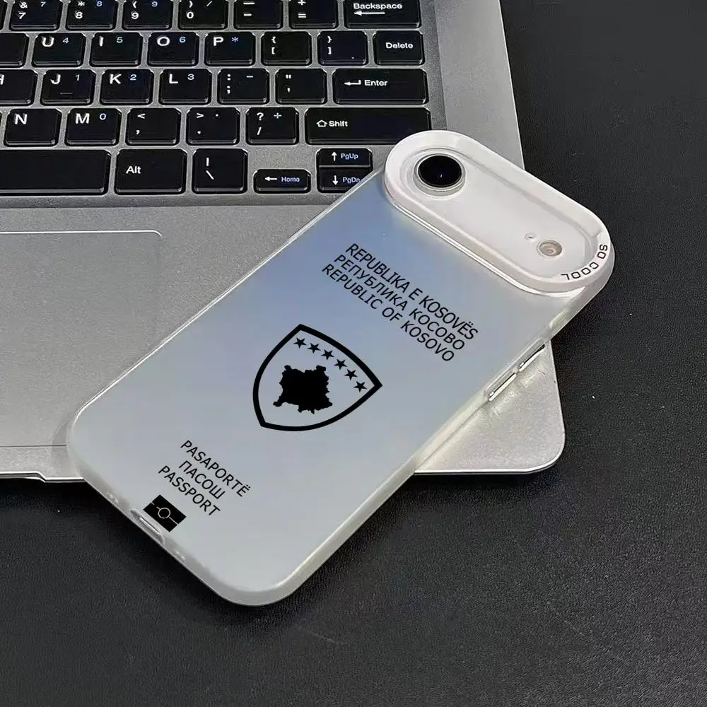 Funda de teléfono con diseño de pasaporte de Kosovo para iPhone 17 16 15 14 13 12 11 Pro Max Air, colorida, mate, láser Aurora, a prueba de golpes