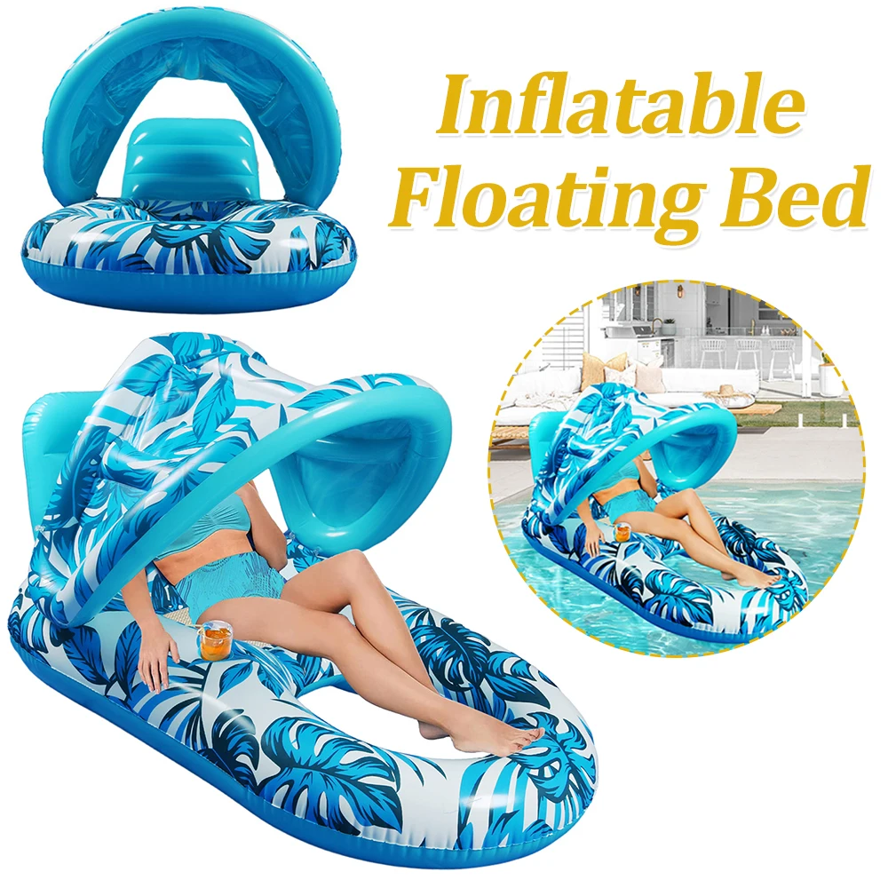 

Summer Air Mattress with Sunshade Inflatable Water Sleeping Bed PVC Floating Lounger Air Mattress Outdoor Swimming