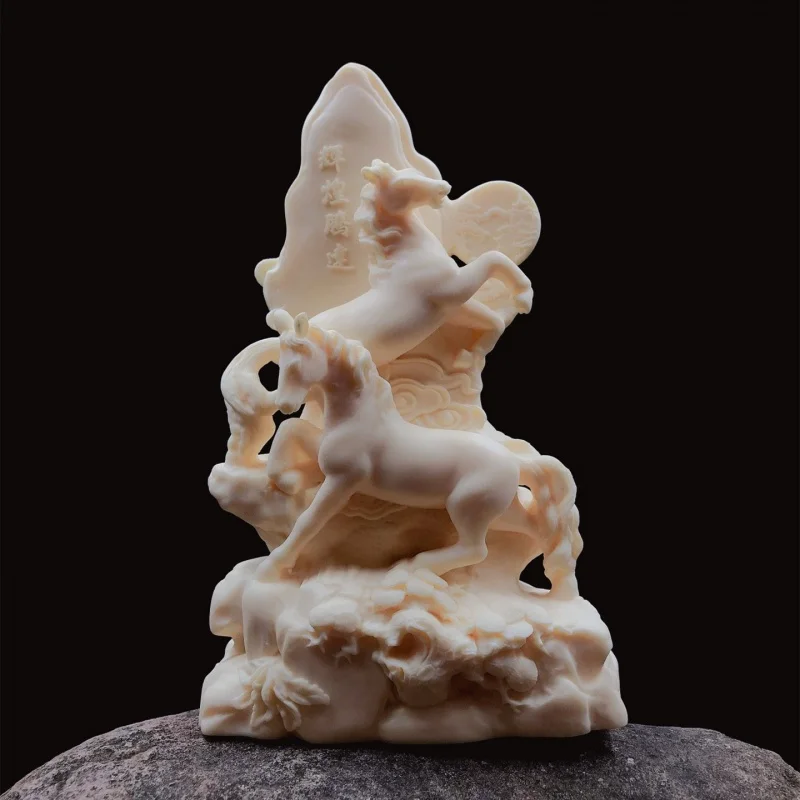 New Ivory Nut Carved Brilliant Tengda Horse Decoration Living Room Office Desktop Wooden Craftwork Gift Box