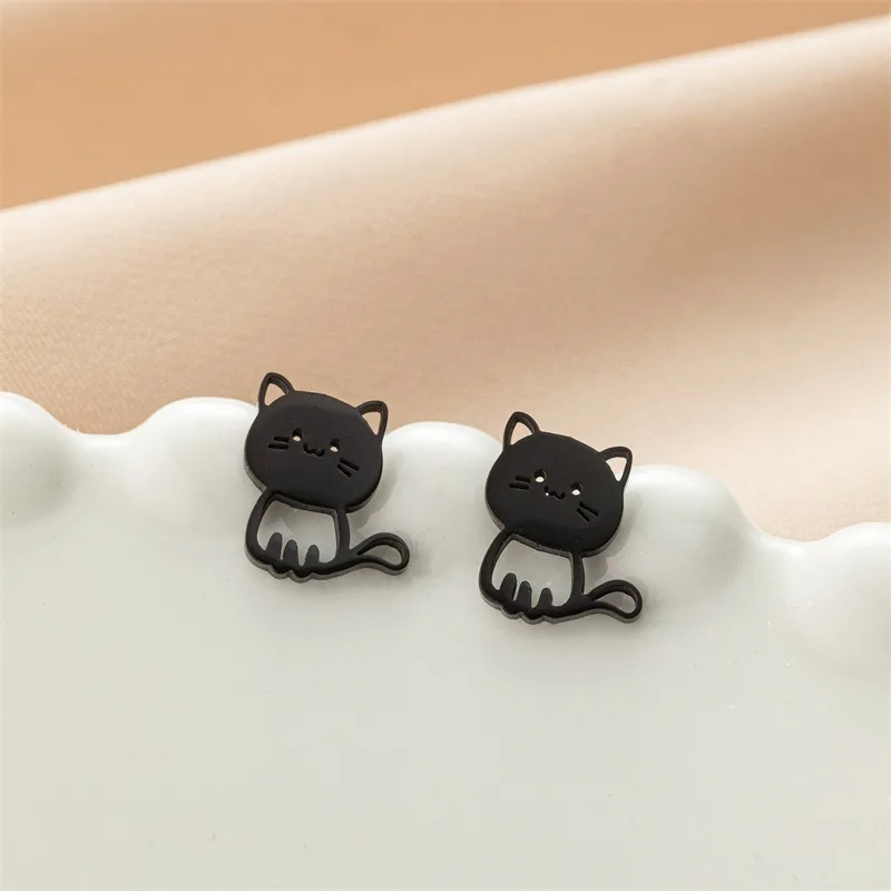 EVISPOL 2Pcs Cartoon Animal Cat Stud Earingsfor Women Girls, Cute Stainless Steel Kitten Earring Studs Funny Jewelry Gift