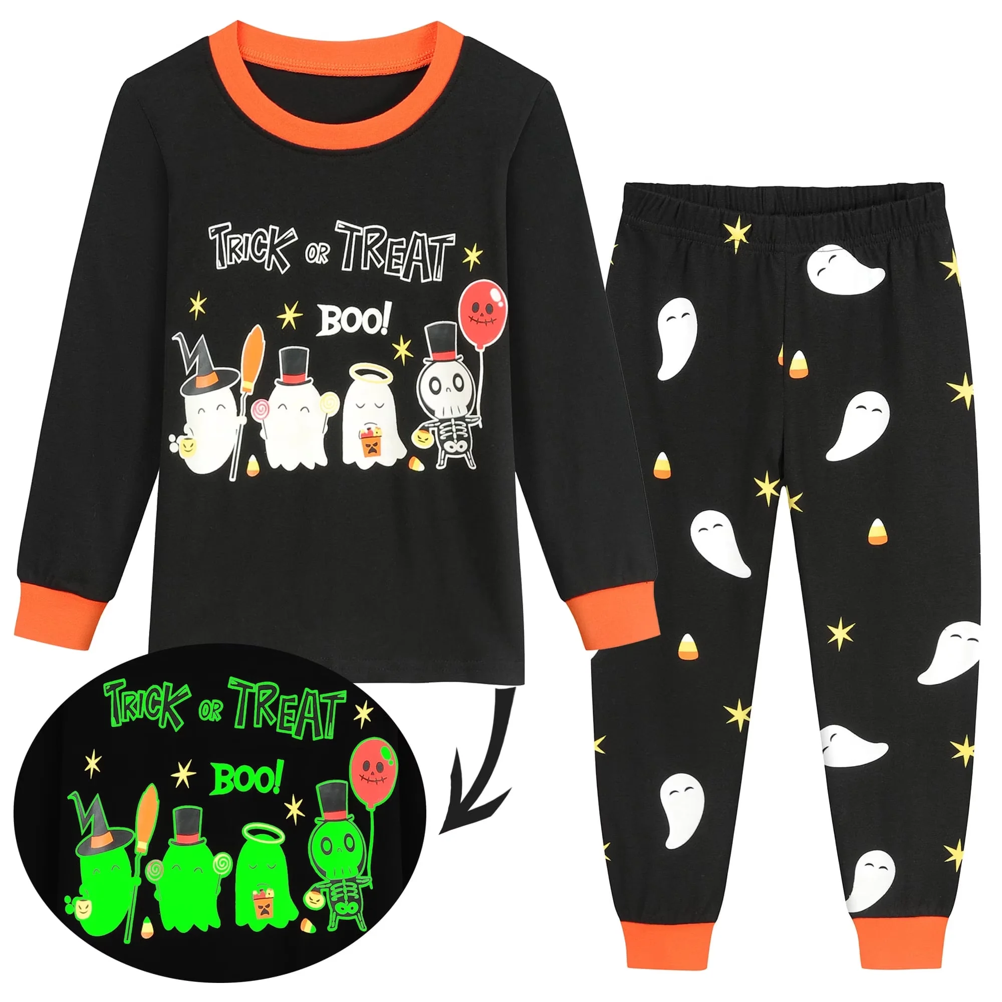 Little Hand Toddler Kids Halloween Pajamas Boys Girls Glow in Dark Long Sleeve Cotton Sleepwear for Sizes 2-7t Holiday Costumes