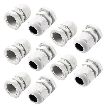 

White 13-18mm Waterproof Cable Glands Joints Connectors PG21 10 Pcs