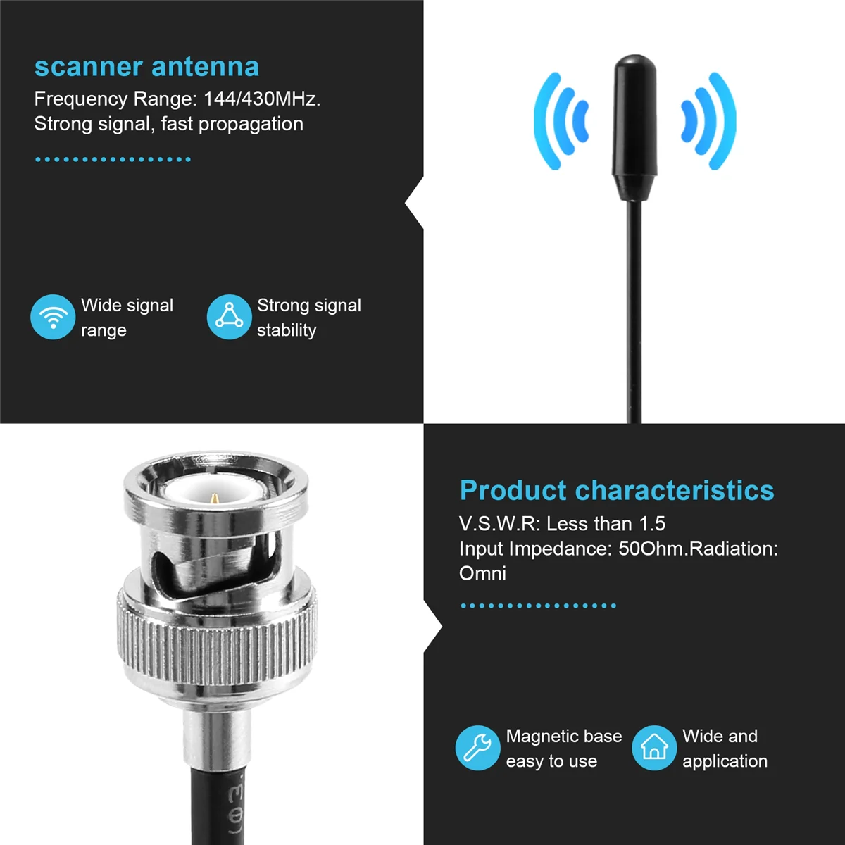 BNC-M UHF+VHF Vehicle-mounted Antenna for NAGOYA UT-108UV Kenwood YAESU BAOFENG