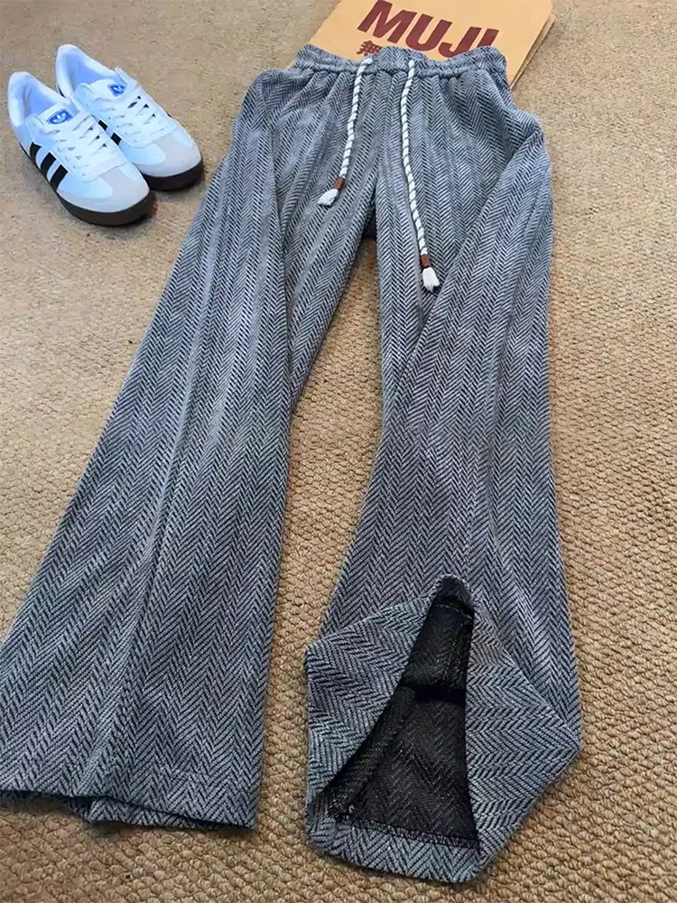 

American Retro Striped Sweatpants Men's Autumn Drape Straight Casual Loose Wide Leg Long Pants Busin Casual Sle