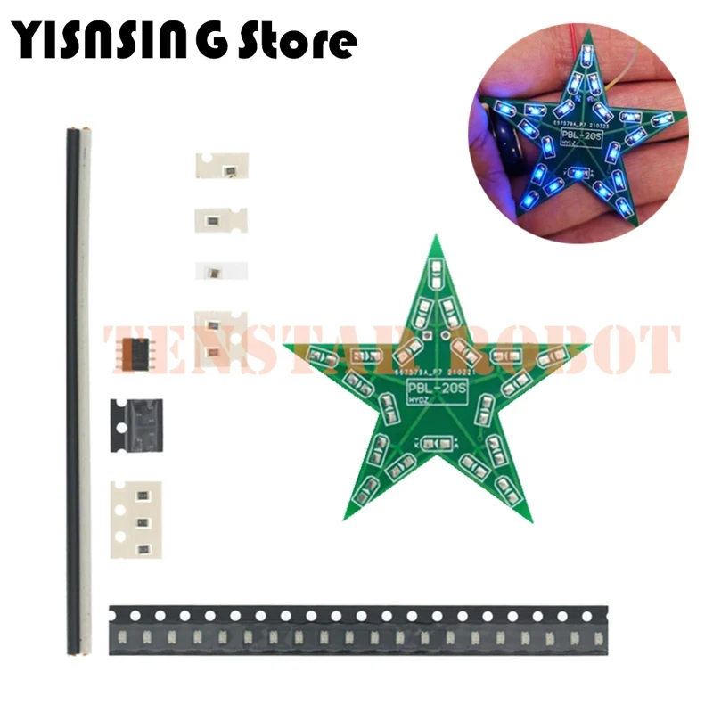 Students Training DIY Kit Five-Pointed Star Breathing Light Gradient LED Light for Christmas Soldering Training Red Green Blue