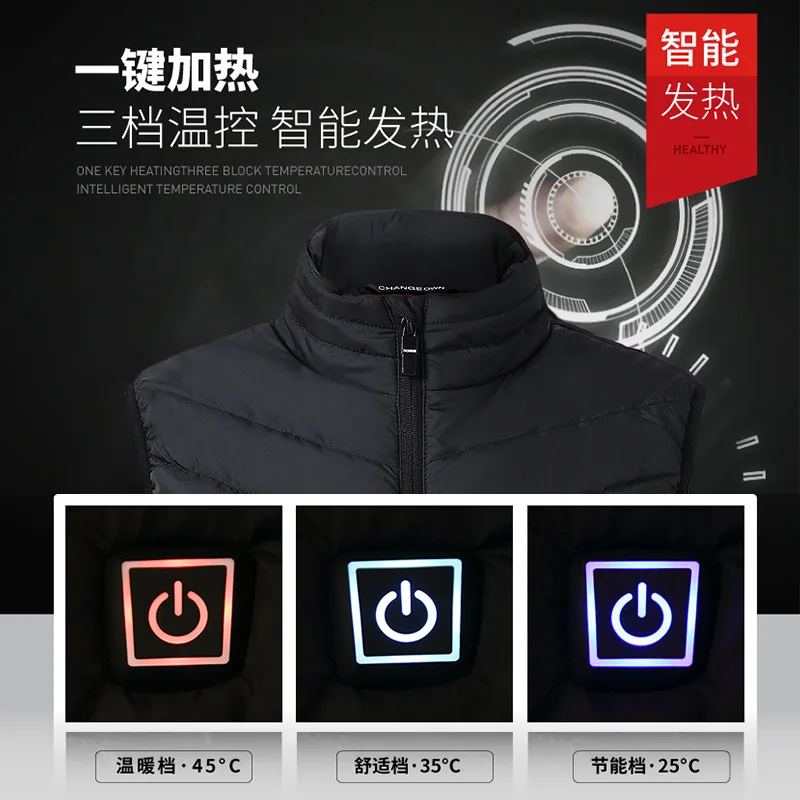 Outdoor Warm Heated Vest Men Women Usb Heated Jacket Heating Thermal Clothing Hunting Winter Fashion Heat Jacket Black