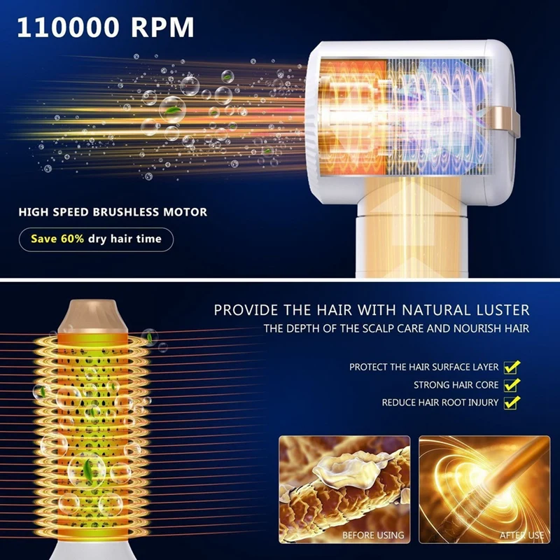 يوميا 7 في 1 متعدد الوظائف الطراز بكرة الشعر التلقائي الشباك مجفف الشعر 1400 واط قوية مكواة فرد الشعر مجموعة الولايات المتحدة التوصيل