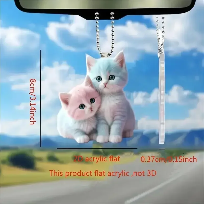 Cute Kittens Rearview Mirrors Pendant Car Hanging Ornaments Car Decoration Accessories Gifts for Women Men Christmas Decoration