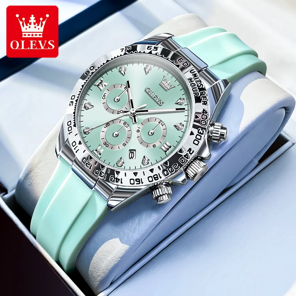 OLEVS Top Brand Women's Watches Comfortable Silicone Strap Original Quartz Wristwatch for Lady Waterproof Luminous Chronograph