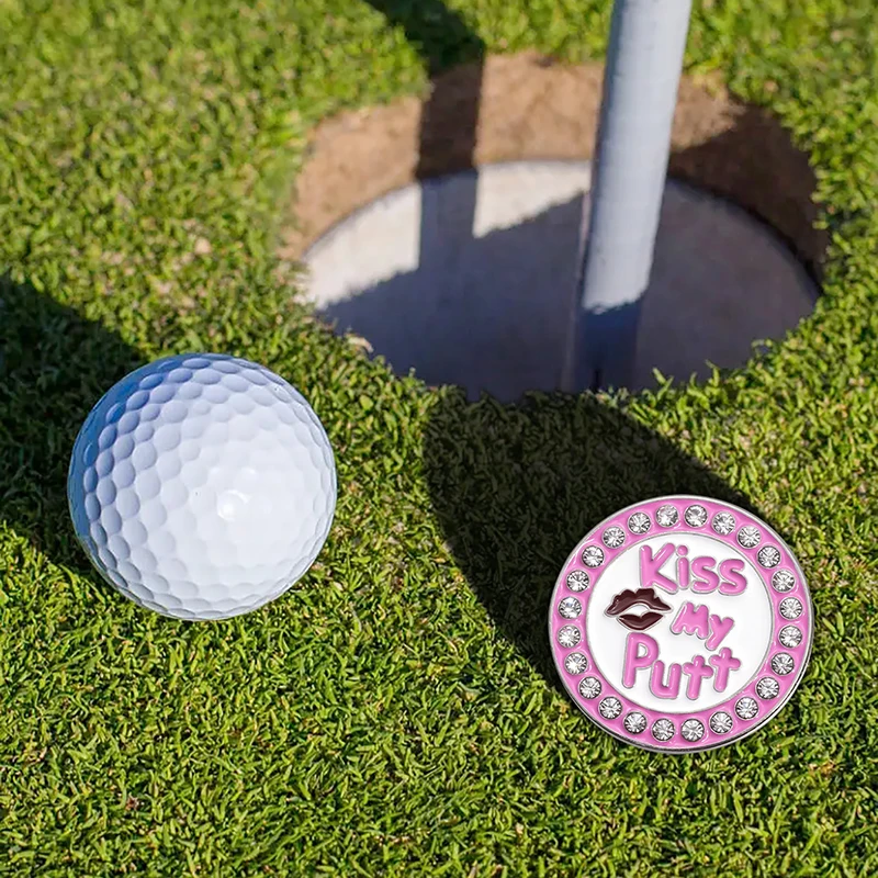 Pink Kiss My Putt Magnetic Hat Clip Golf Ball Marker Hat Enamel Clip Jewelry Baseball Cap Metal Clips Golf Training Aids Gift