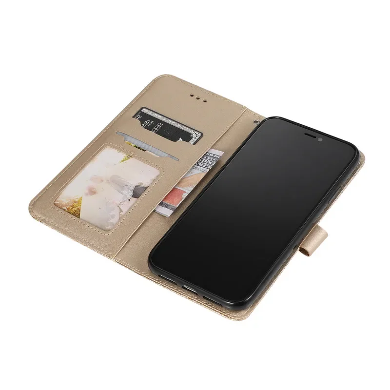 Glitter Pu Leather Flip Case for IPhone 16 15 14 13 12 11 Pro XS Max XR X 8 7 6s 6 Plus SE Wallet Card Slots TPU Frame Cover