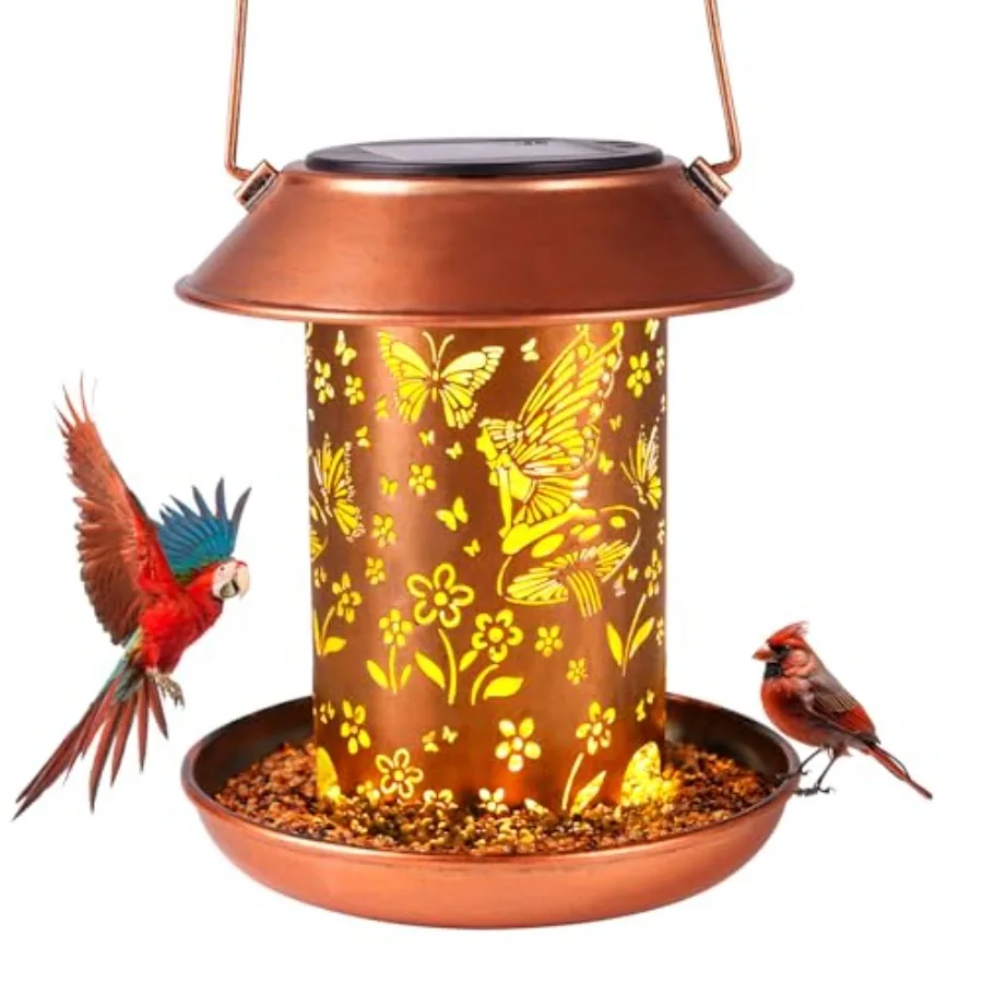 【Spot goods】Solar Bird Feeders for Outdoors Hanging Metal Waterproof Outdoor Butterfly Lantern Bird Feeder Weather Resistant Gi view 3