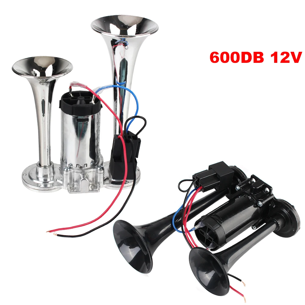 Super Loud 12V For Motorcycle Boat Truck Car Electric Horn Dual Trumpets 600dB Hooter With Air Compressor and Relay Modification