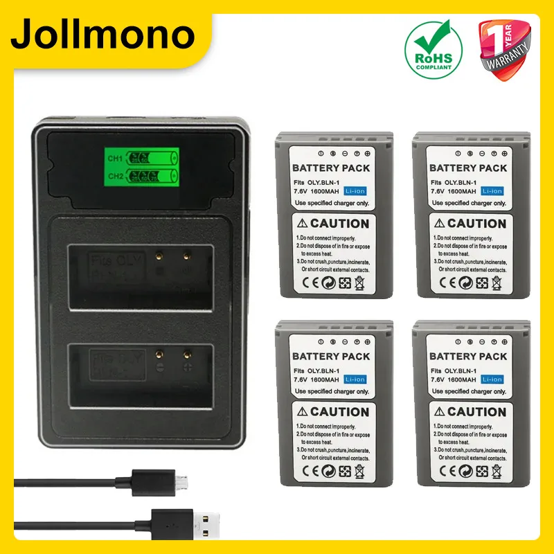 4Pcs 1600mAh BLN-1 Battery   Dual USB Charger for Olympus OM-D E-M1, Olympus Pen F, OM-D E-M5, PEN E-P5, OM-D Camera