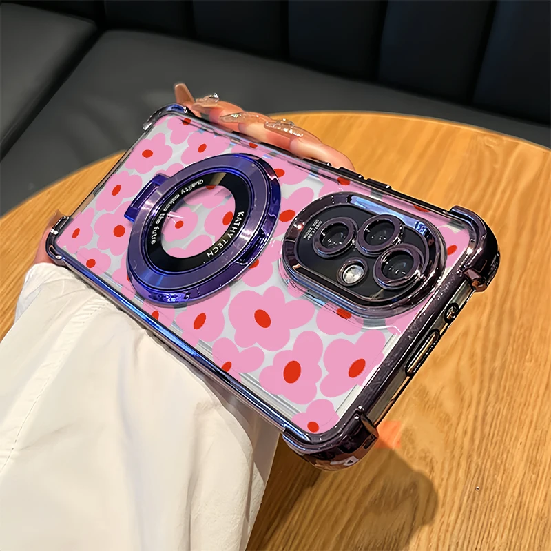 

Phone Case For Honor X9B X5B X6B 4G X8B X5C Plus X7C X6C X8C X9C Fashion Floral Pattern Shockproof Plating Clear Bracket Cover