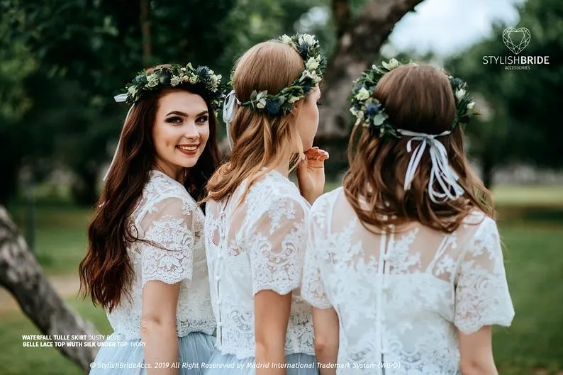 FATAPAES EElegant Bridesmaids Dress Bohemia Boho  Lace Top With Layers Tulle TUTU Skirt Under Belle Floral Appqulies Women Gowns