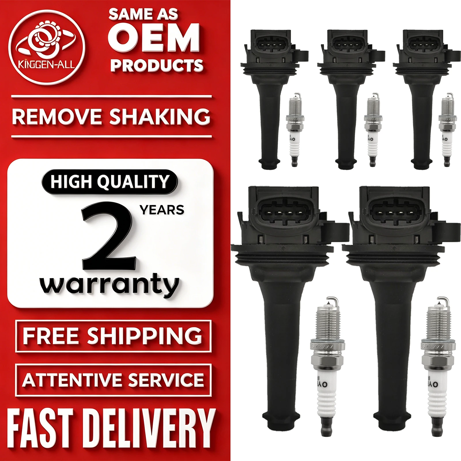 

Brand New 5pcs Coil Spark Plugs Set 30713416 0221604008 BKR6EIX-11 Compatible With Volvo XC70 S80 S60 2.4L 2.5L 1999-2009