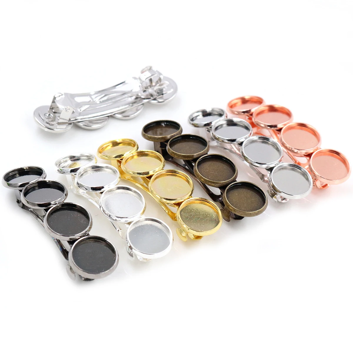 

5pcs 12mm with 4 cameo High Quality Bronze Silver Plated 6 Colors Copper Material Hairpin Hair Clips Base Setting Cabochon Cameo