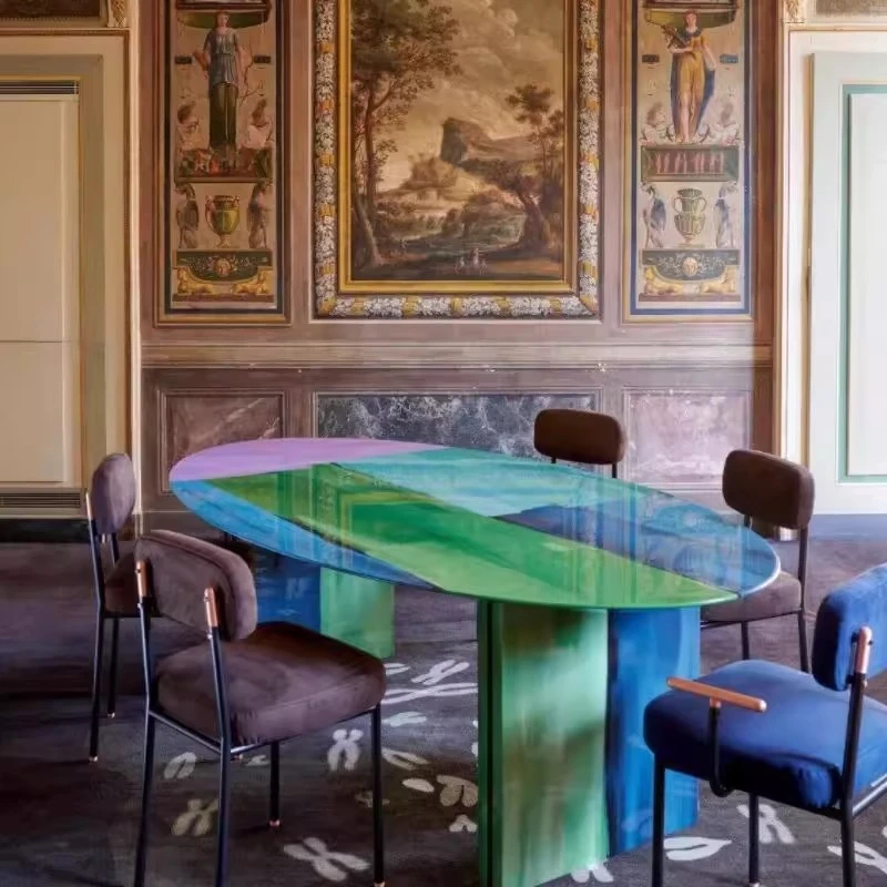 

FRP painted dining table color flow oil painting graffiti casual table small coffee table