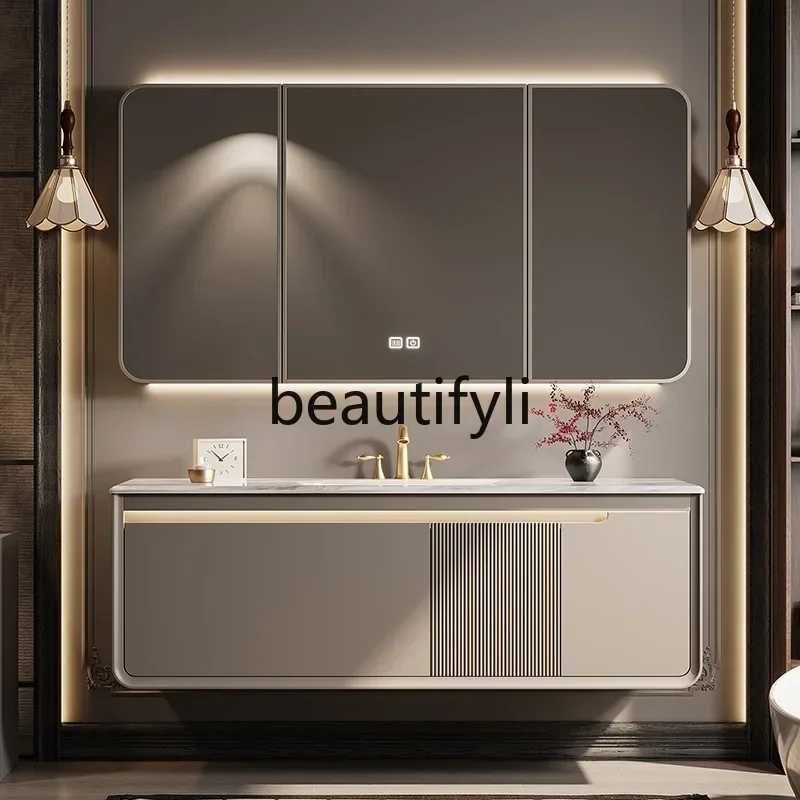 

ss25 French retro luxury stone bathroom cabinet combination bathroom rock slab hot bending integrated basin face cabinet