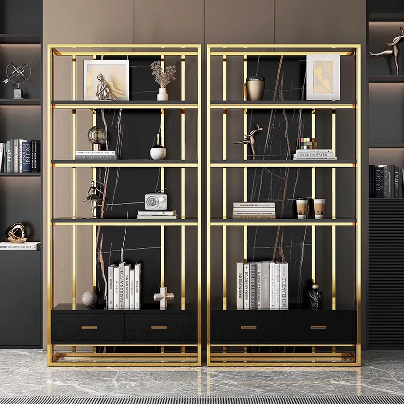 

Light luxury stainless steel bookshelf office modern shelf high-grade Bogu shelf whole wall bookcase floor display shelf