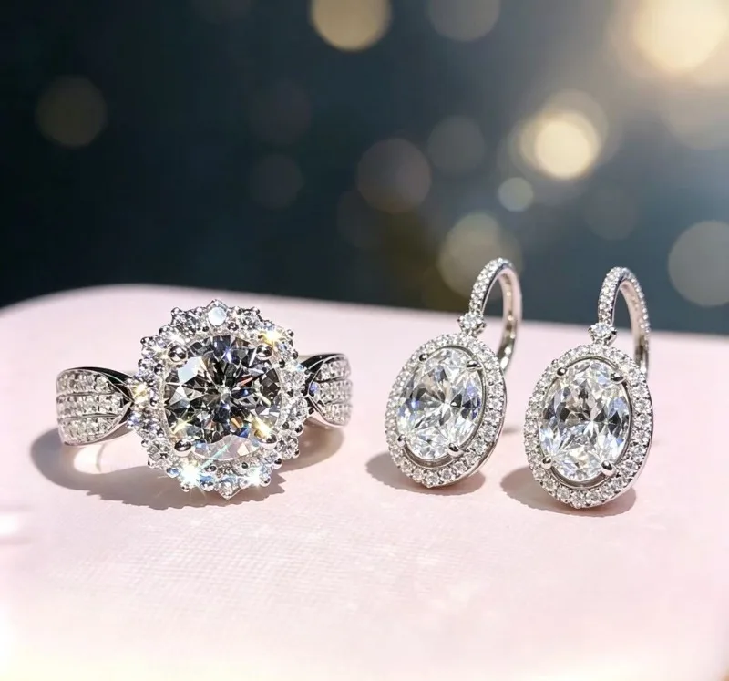 Zircon Ring and Earrings Proposal Style Two-piece Set