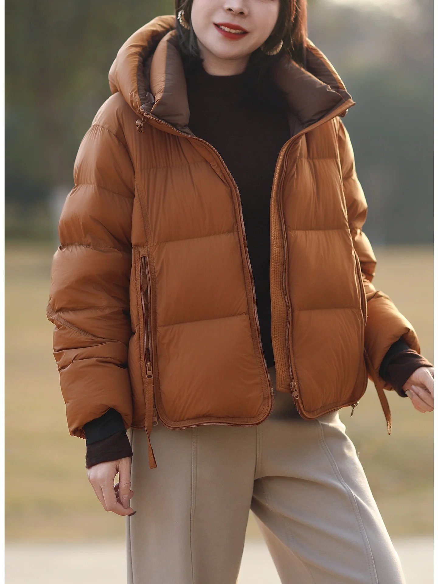 

Tree Also Thiened Ultra-Light High Fluffy 90% White Du down Women's Jaet Coat Sli Colion Color Winter Outerwear
