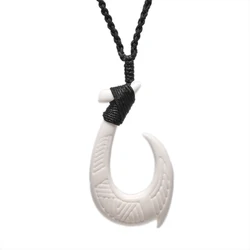 GX121 Handmade Men's Jewelry Primitive tribes New Zealand Maori Pendant Yak Bone Fish Hook Choker Hawaii Necklace for surfing