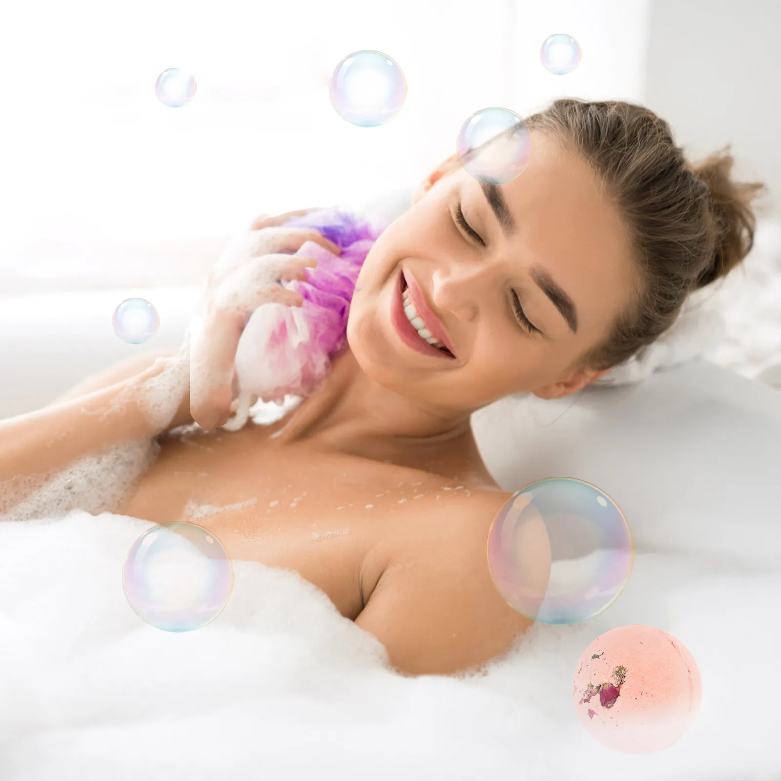 

French Rose Scented Natural Bubble Bath Ball for Stress Relief Softens Cuticles Relieves Fatigue Nourishes Skin