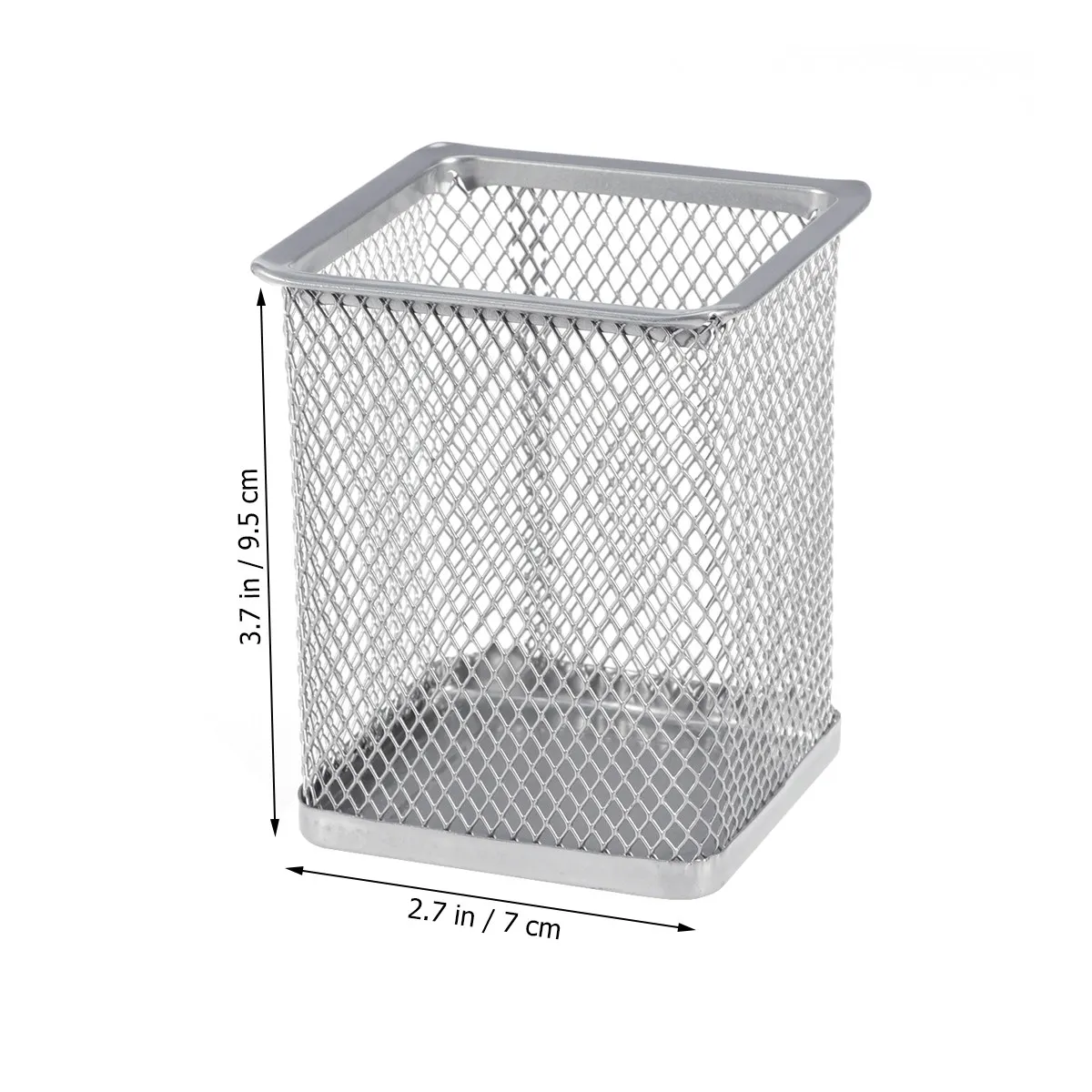 2Pcs Sturdy Metal Pencil Organizer Hollow Out Square Mesh Pattern Wear Resistant Pen Pot for Office School Home Use Pencil
