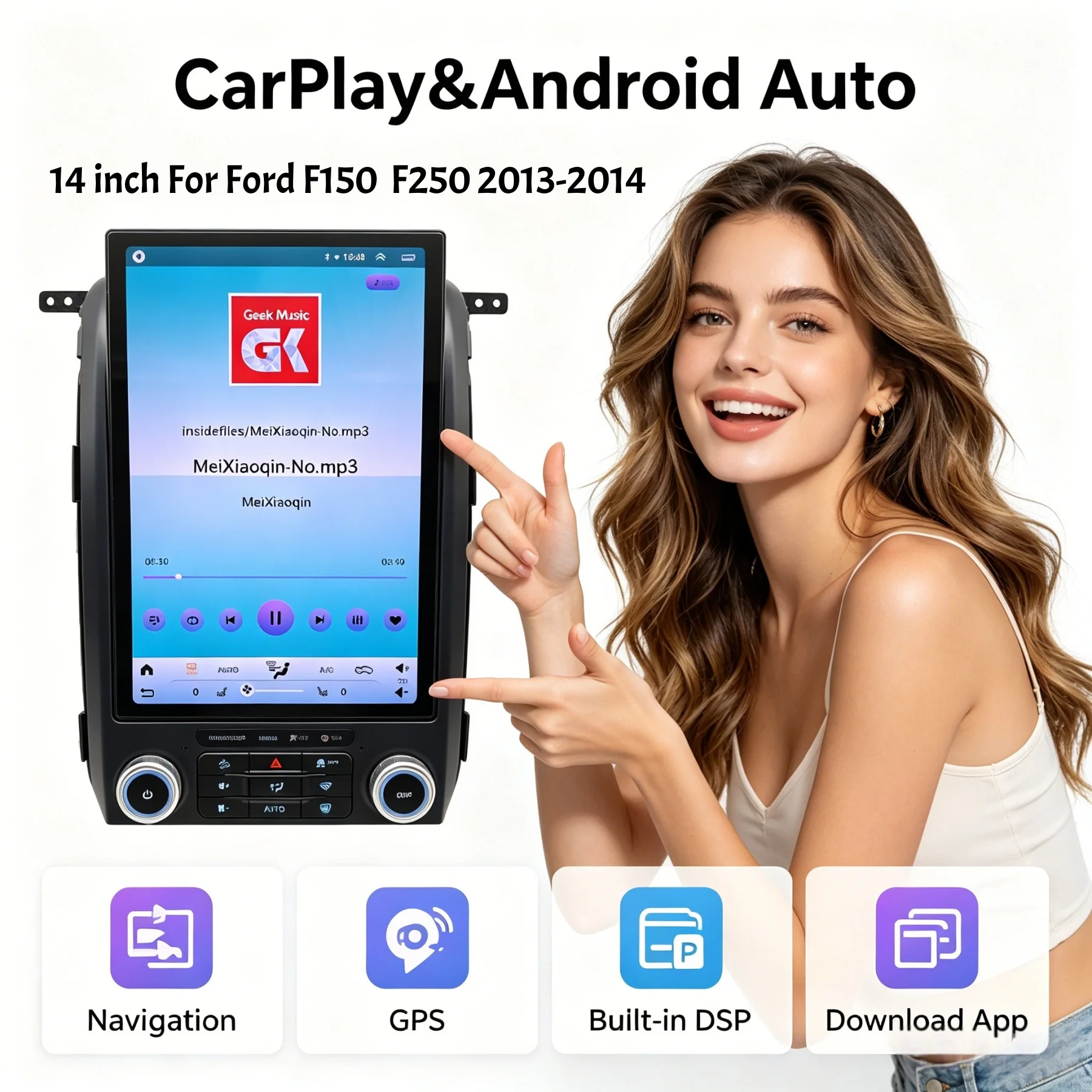 14 Inch Touch Screen For Ford F150 2013 2014 Android Auto CarPlay GPS Navigation Stereo Radio Multimedia Video Player Head Unit