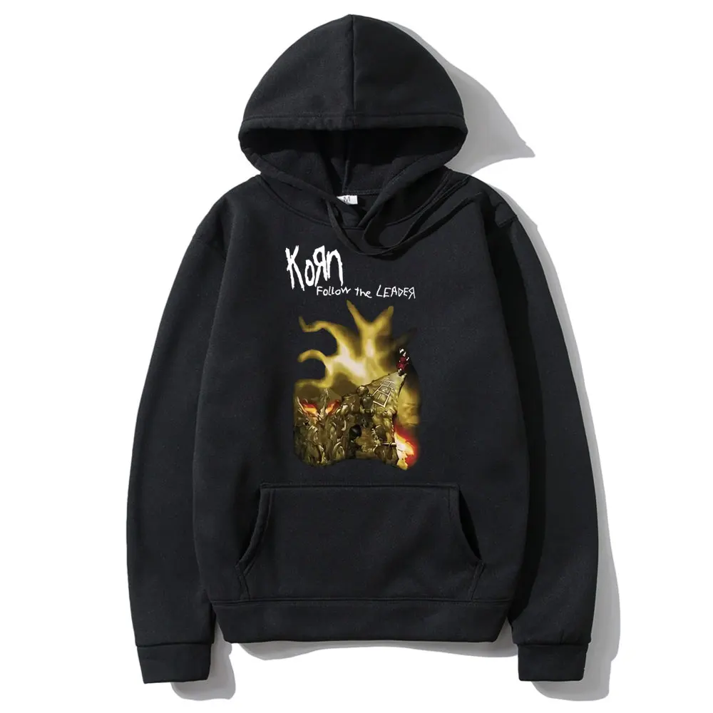 Rock Band Korn Follow The Leader Album Graphic Hoodie Men Women Casual Vintage Sweatshirt Mens Fashion Gothic Oversized Hoodies