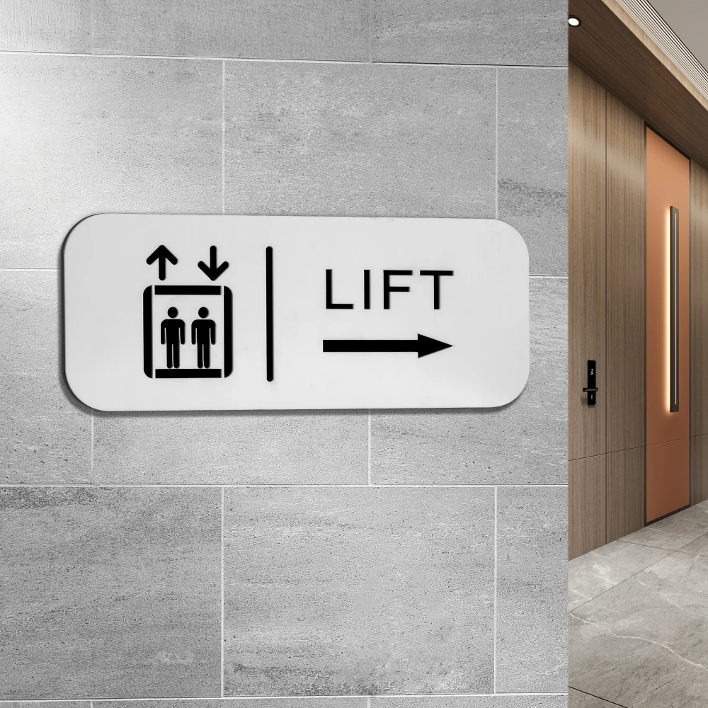 Modern Acrylic Toilet Lift Sympol with Icon and Arrow Index Door Plates Customize Icon Letters for Office Hotel Restaurant Shop