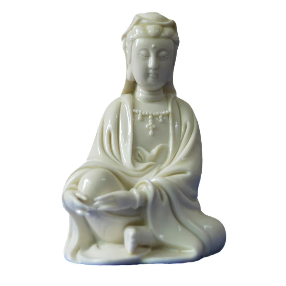 

PYH antique porcelain Guanyin Dehua ceramics sitting cross-legged small Buddha statue white porcelain small