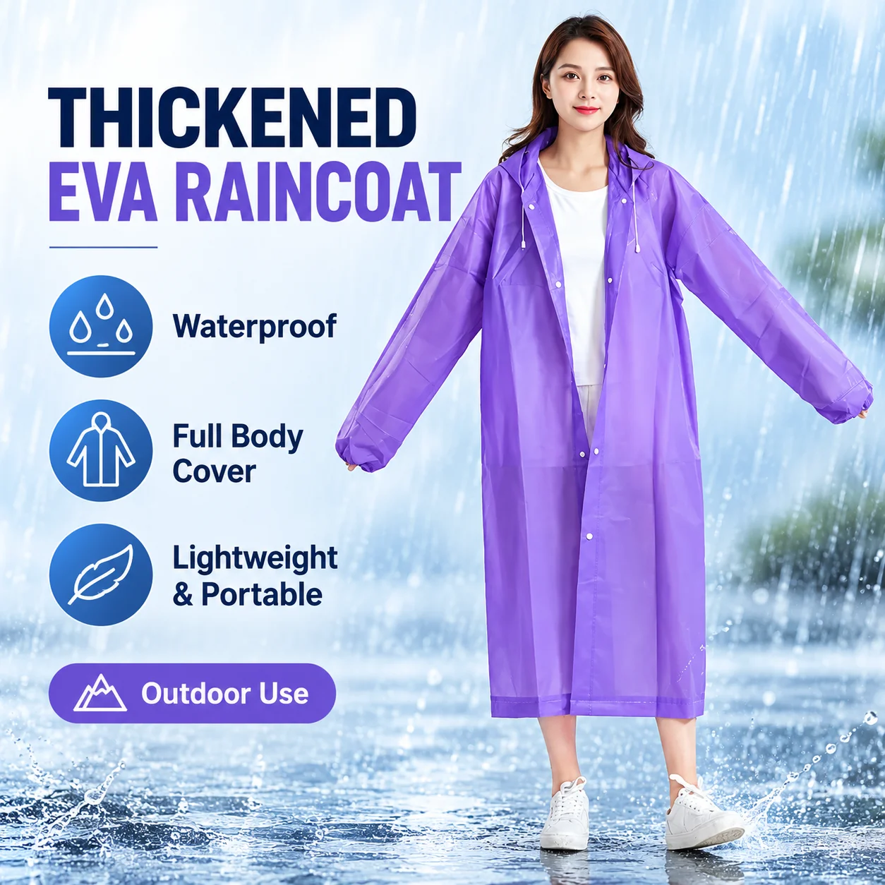 Disposable Rain Poncho Thickened Transparent Waterproof Raincoat Full Body Windproof PortableOutdoor Emergency Rainwear Reusable