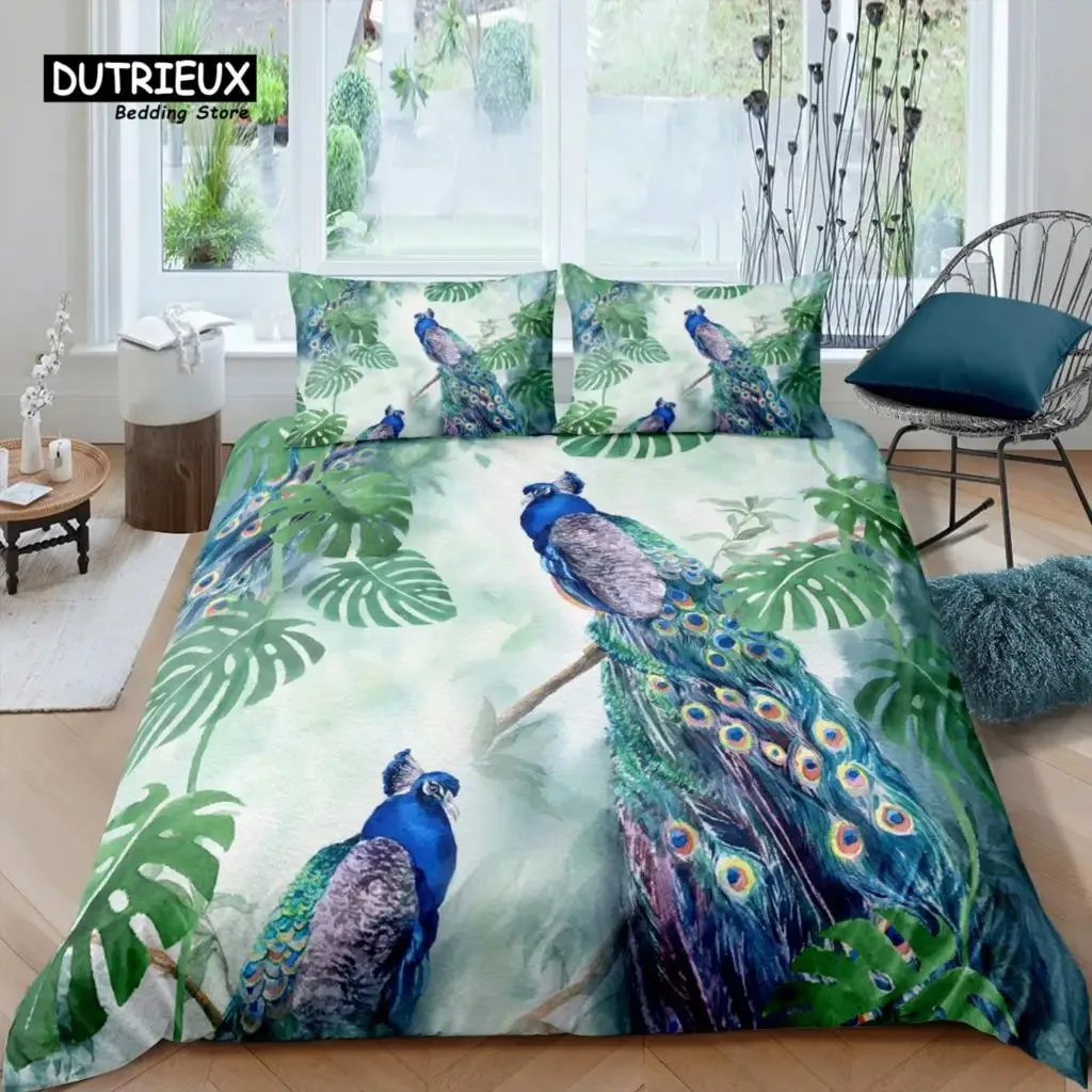 

Home Living Luxury 3D Peacock Bedding Set Flower Leaves Duvet Cover Pillowcase Queen and King EUUSAUUK Size Comforter Bedding