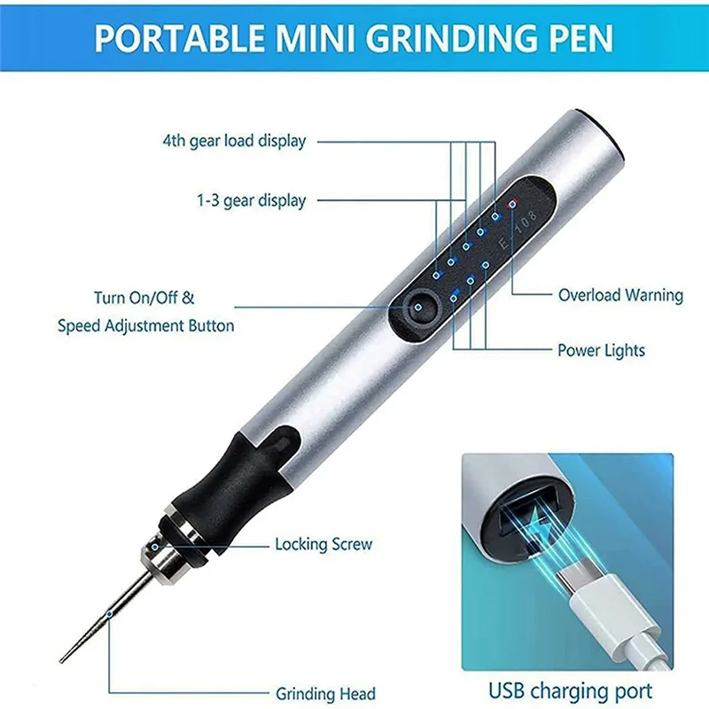 A17Z USB Customizer Professional Engraving Pen 30 Bits, Rechargeable Engraving Pen Cordless, Engraver Tool for Metal