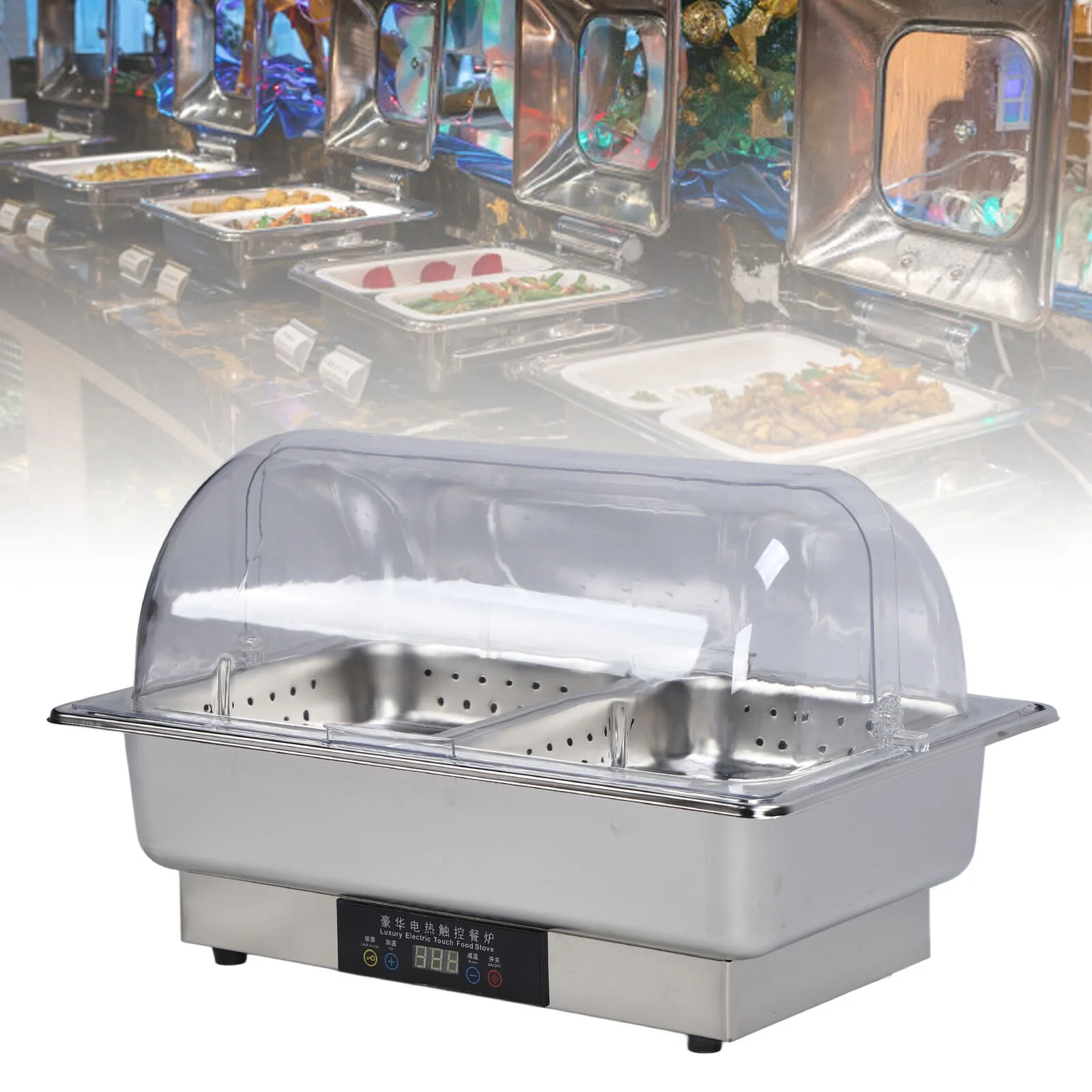 Electric Buffet Warmer Server Temperature Display Transparent Cover Chafing 2 T