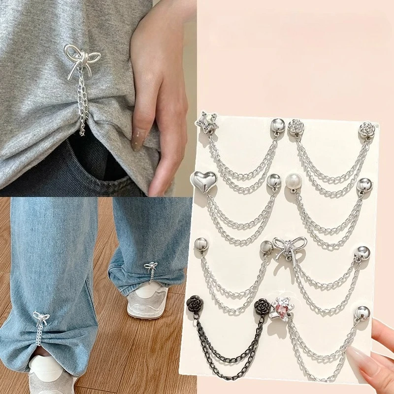 Shortening Tool for Pants Legs, Chain Magnetic Buckle, Pants Leg Edge Clip, No Punching, Fixed Concealed Buckle