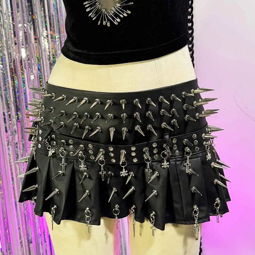 يدوية الجرونج في سن المراهقة E-الفتيات لتقوم بها بنفسك 90s الصليب الشرير الصخرة رصع Harajuku القوطية التنانير ملابس للنادي القوطي Y2K جلد نباتي ايكو ايمو