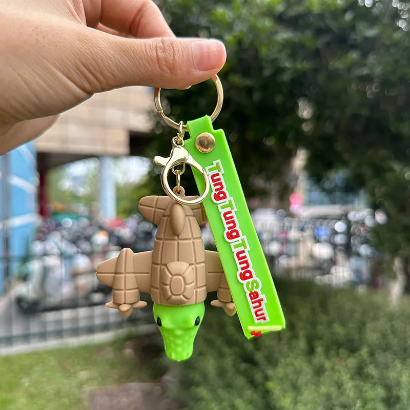Italian Brainrot Keychain Tung Tung Tung Sahur Keyring Fashion Creative PVC Pendants Telala Funny Shark Keychains Party Gifts