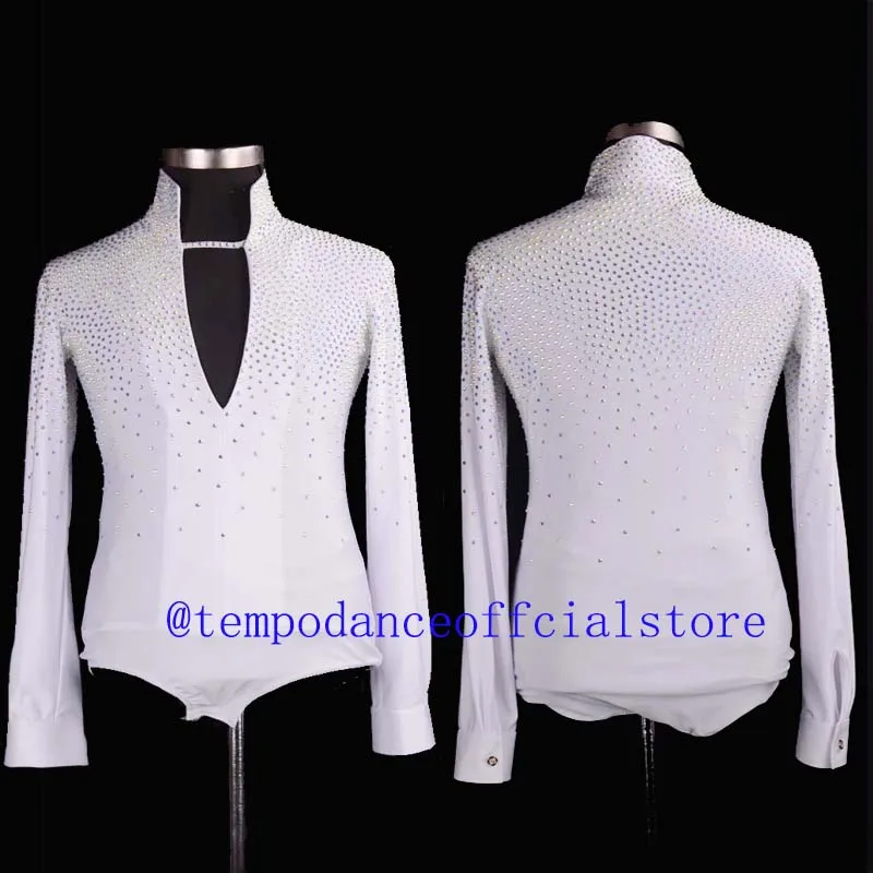 Customized Color Men Latin Dance Tops Long Sleeve High Quality Stretch Shirt New Men Ballroom Competitive Shirts Top