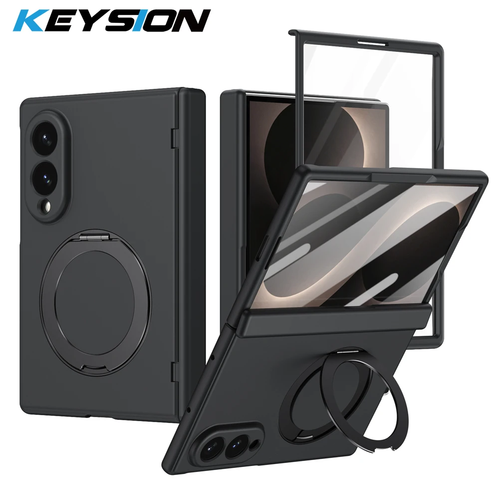 KEYSION 360° Rotating Magnetic Ring Phone Case for Samsung Galaxy Z Fold 8 Ultra 7 6 5 4 Hinge Screen Protector Shockproof Cover