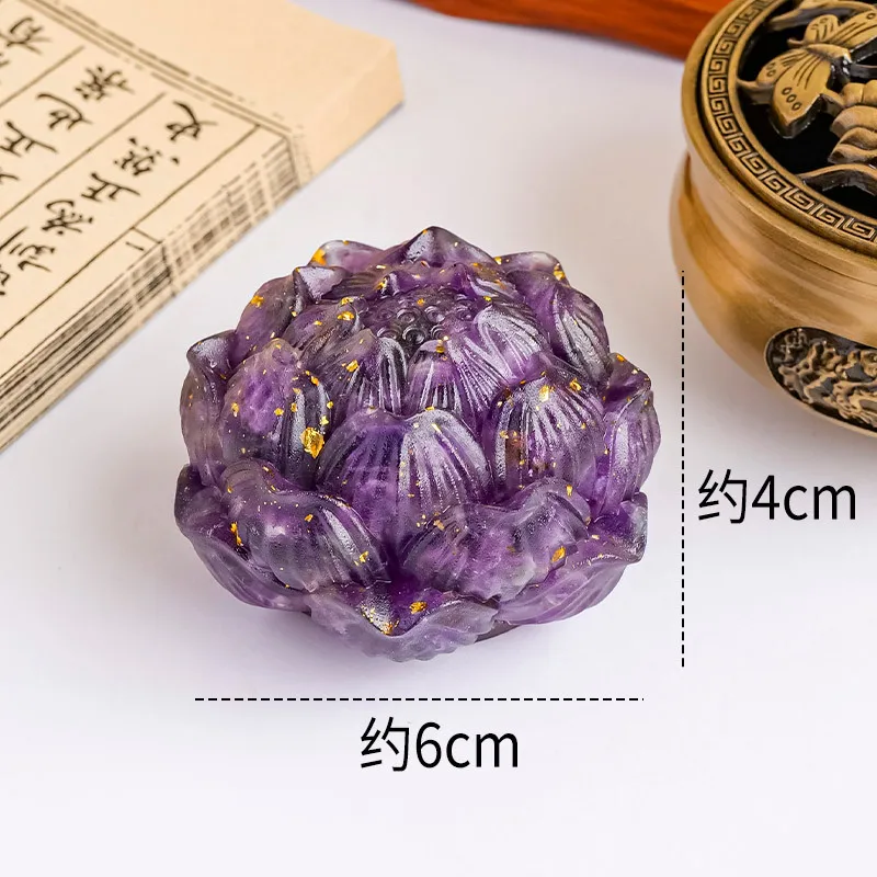 Natural Crystal Chipped Lotus Ornament Amethyst, Citrine & Rose Quartz Lotus Home Zen Wealth-Attracting Mini SculptureDecor