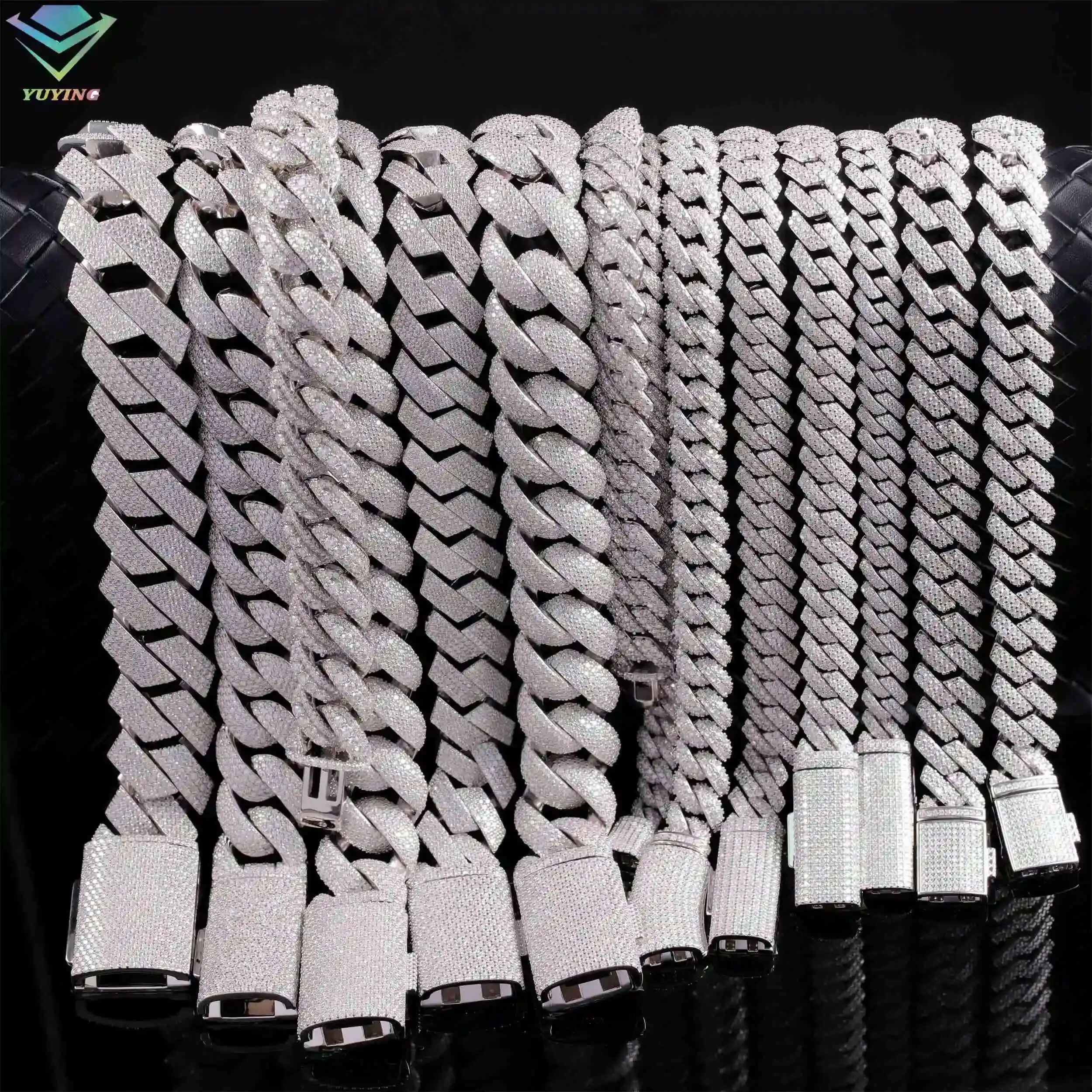 Full Ice Out Mossanite Cuban Chain 6mm 9mm 13mm 2rows 925 Sterling Silver Chain Hip Hop Necklace VVS Moissanite Cuban Link Chain