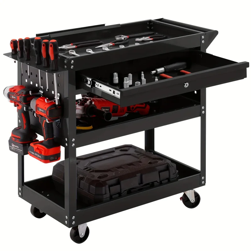 Rolling Tool Cart ,  Industrial Utility Organizer with Storage Drawer and Wheels for Garage